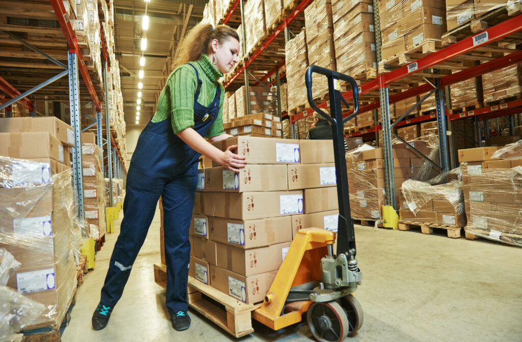 warehouse female worker at work